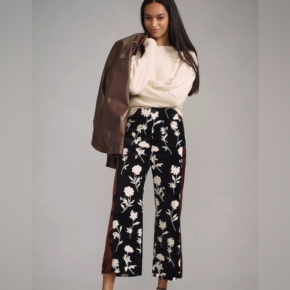 Maeve Pants - Anthropologie Colette Cropped Velvet Wide Leg Pants Maeve Side Stripe Sz 32 NEW